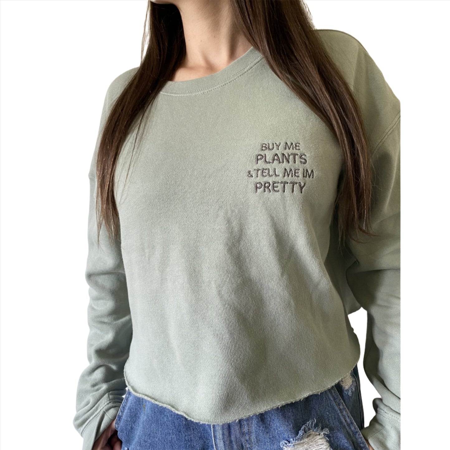 Buy Me Plants Embroidered Sweatshirt Crop Top