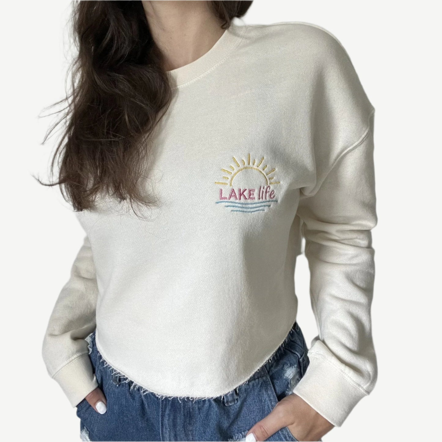 Lake Life Embroidered Sweatshirt Crop Top